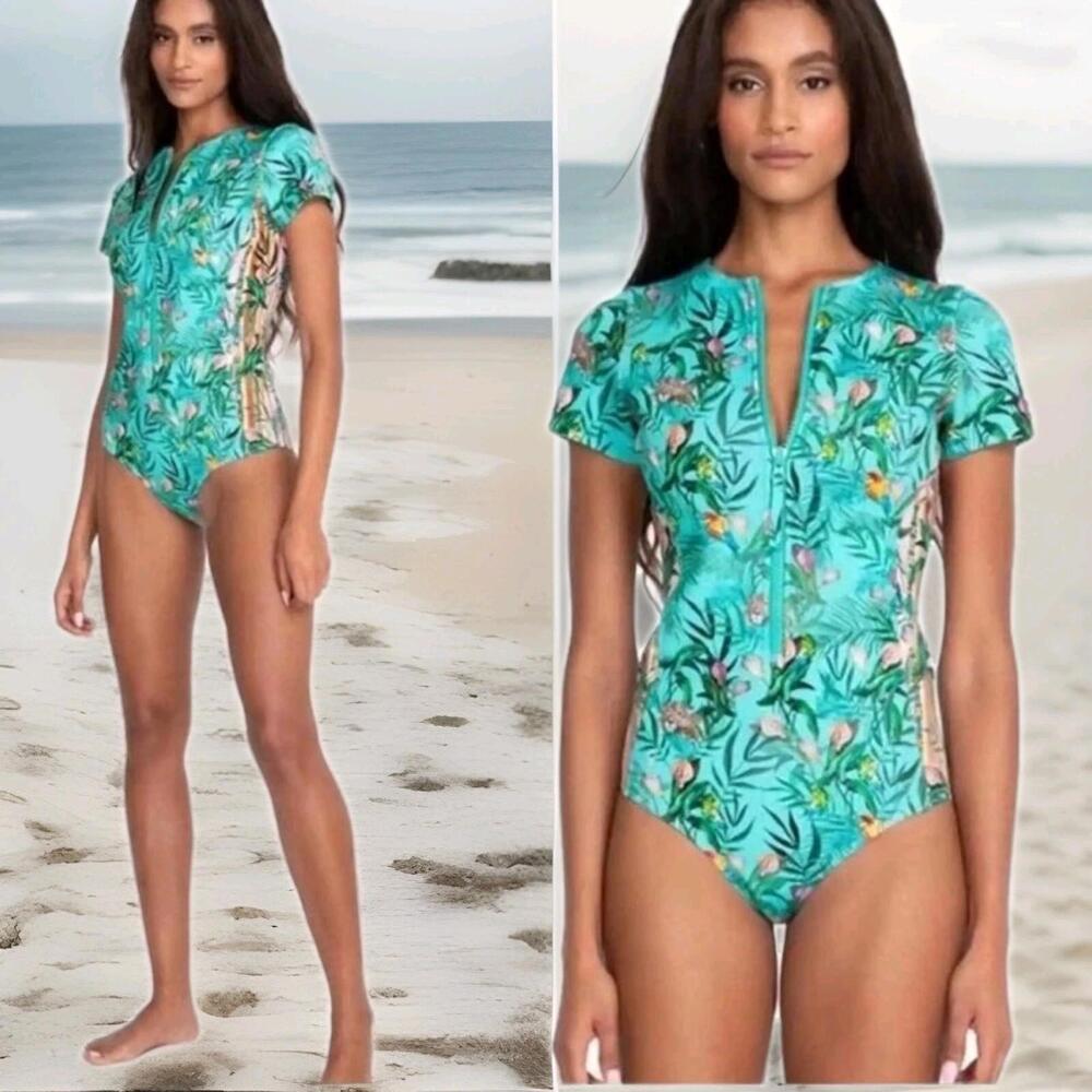 Johnny Was Taina Neoprene One Piece Ladies Swimsuit Tropical Turquoise XS NWT #1